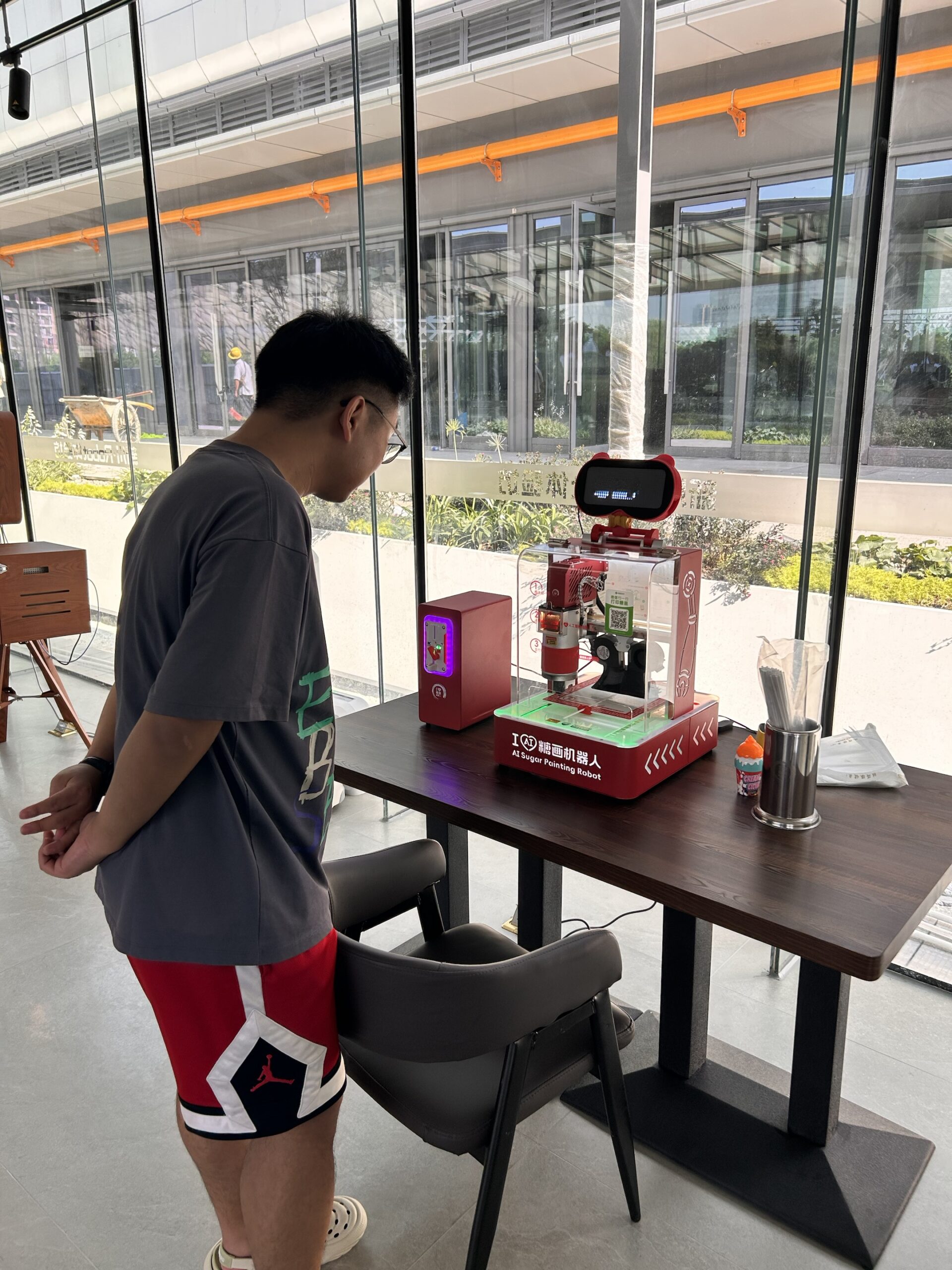 Delivery robot navigating through simulated commercial street