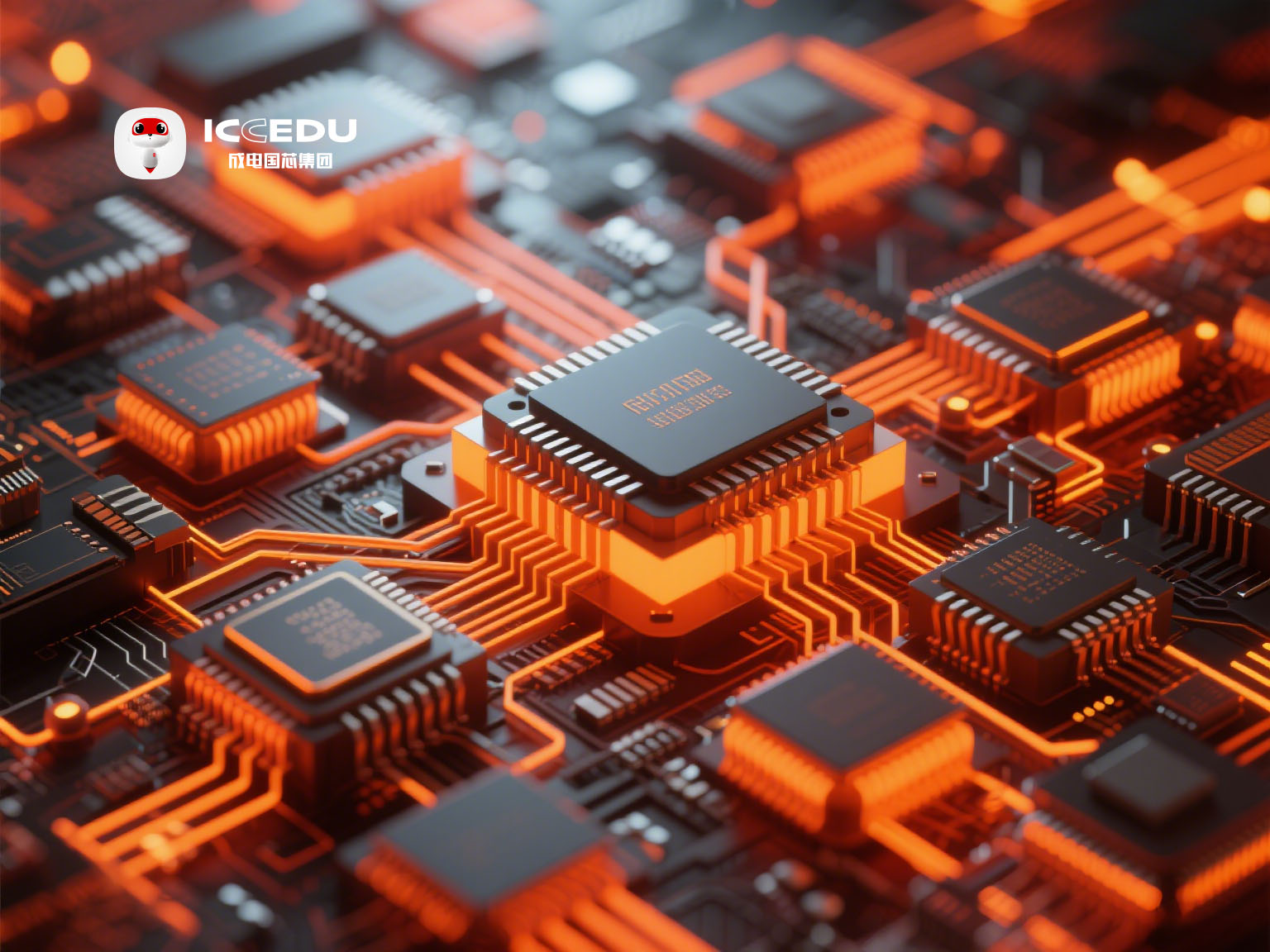 A graduate holding a diploma with a microchip design overlay.